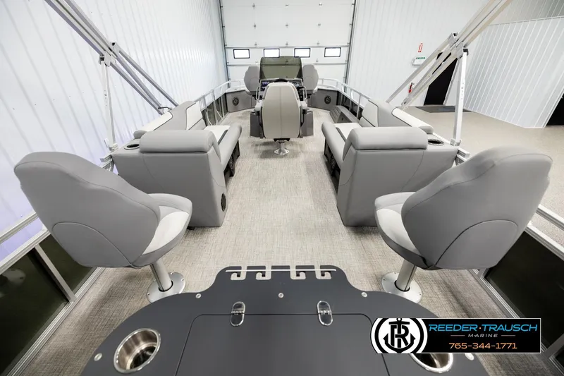 Slide: The Image of Interior of 2026 Avalon VEN85 CCF boat with modern seating and sleek design. - 16