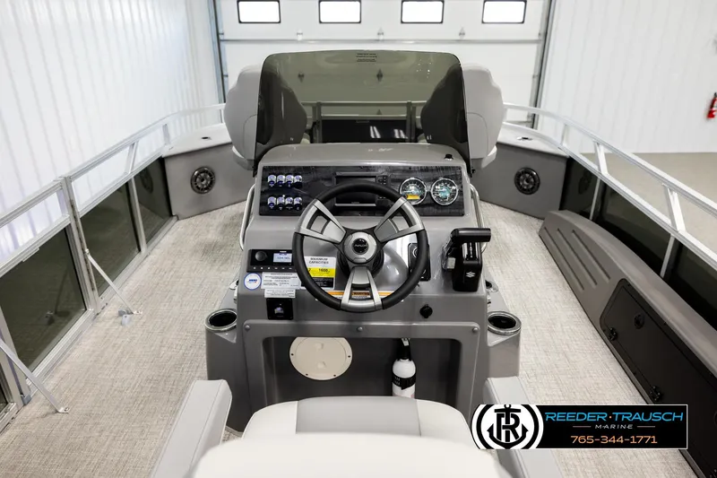 Slide: The Image of Interior view of 2026 Avalon VEN85 CCF boat with modern steering console. - 17