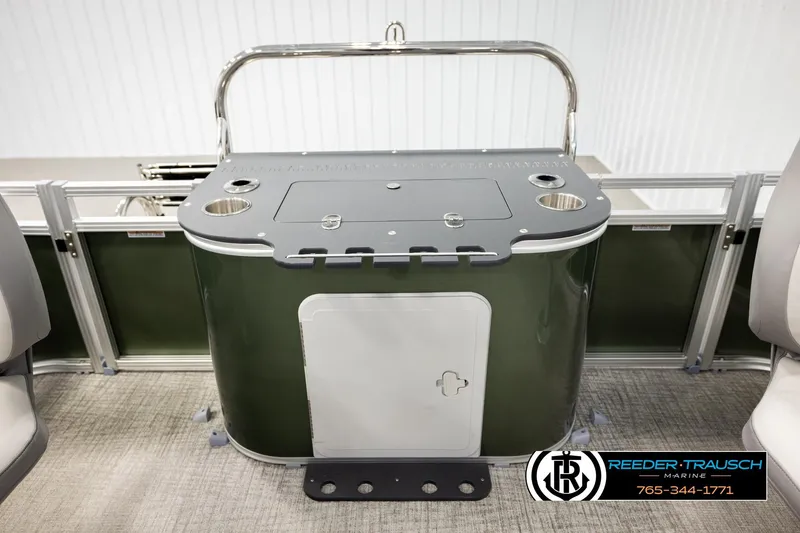 Slide: The Image of 2026 Avalon VEN85 CCF boat interior with sleek bar setup and cup holders. - 25