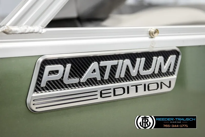 Slide: The Image of 2026 Avalon VEN85 CCF Platinum Edition boat with sleek design and branding. - 50