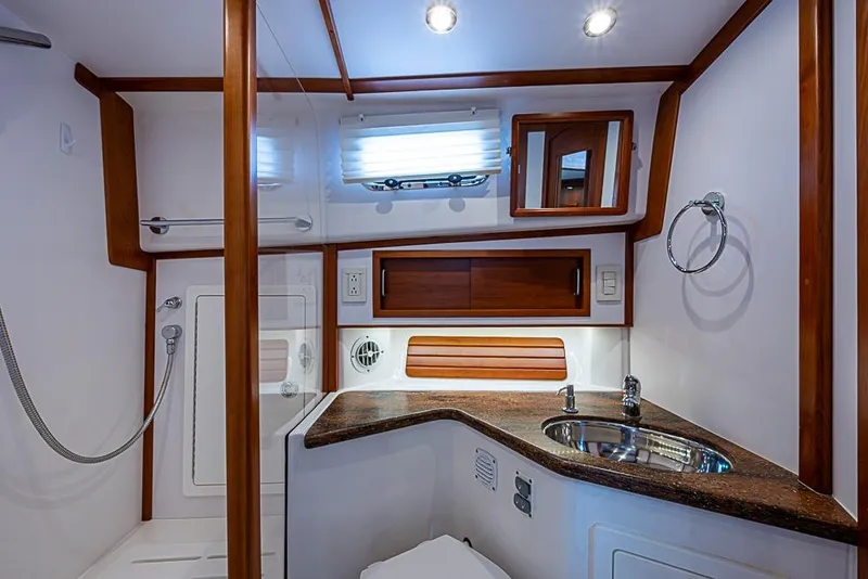 Slide: The Image of Luxurious bathroom interior of 2016 Sabre 42 Salon Express yacht with modern fixtures. - 37
