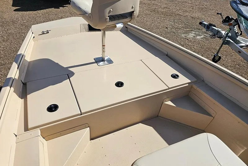 Slide: The Image of 2026 G3 Bay 17 boat interior with seating and storage compartments. - 11