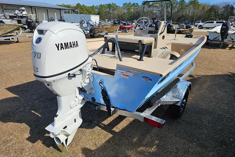 Slide: The Image of 2026 G3 Bay 17 boat with Yamaha 70 engine on trailer. - 7