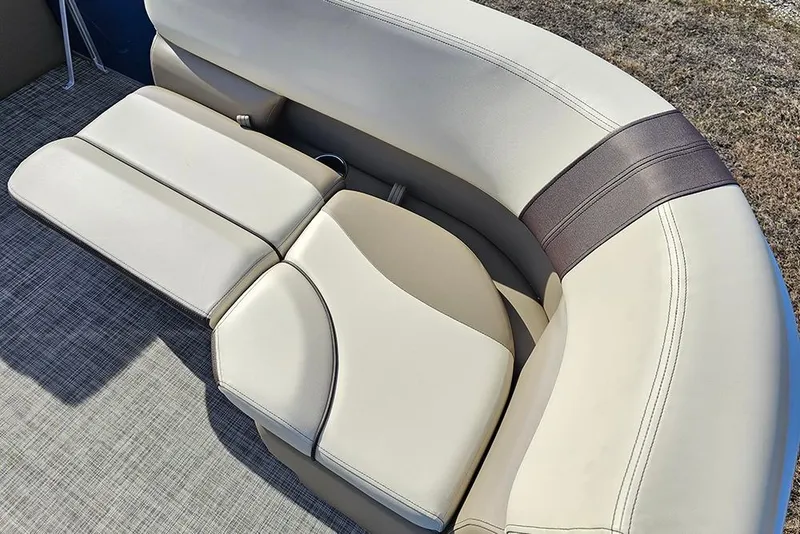 Slide: The Image of 2026 SunCatcher Select 20C boat seating with beige upholstery and stylish design. - 22