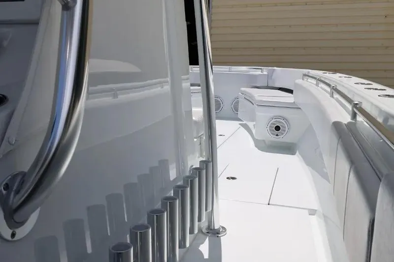 Slide: The Image of 2025 Contender 39 ST boat interior with sleek design and stainless steel features. - 6