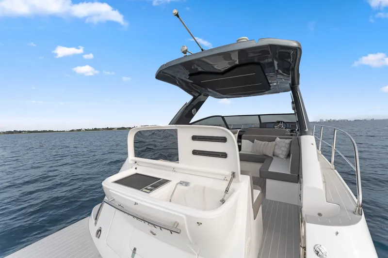 Slide: The Image of Luxury Valiatt 380GT yacht, 2025 model, cruising on open water under clear blue skies. - 15