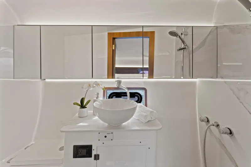 Slide: The Image of Luxurious bathroom interior of 2025 Valiatt 380GT yacht with modern fixtures and elegant design. - 7