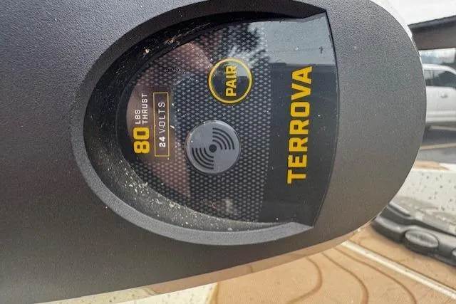 Slide: The Image of Trolling motor control panel on 2018 Xpress H20B Bay boat, featuring Terrova branding. - 11