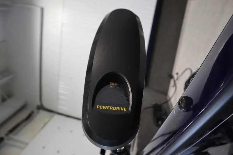 Slide: The Image of PowerDrive motor on 2023 Tracker Pro Guide V-175 WT boat, close-up view. - 12