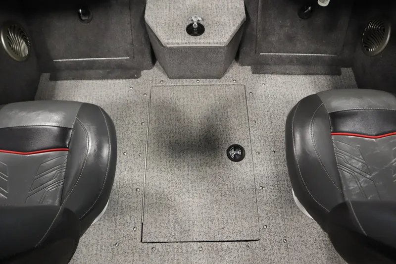 Slide: The Image of 2023 Tracker Pro Guide V-175 WT interior with two seats and carpeted flooring. - 34