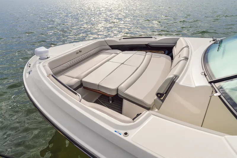Slide: The Image of The image shows the bow of a 2026 Sea Ray SLX 360 Outboard with comfortable seating. - 16