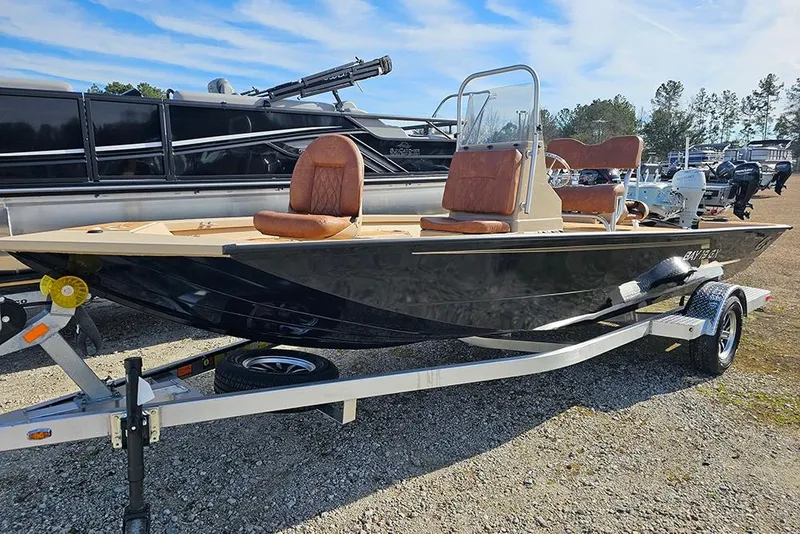 Slide: The Image of 2026 G3 Bay 19 GX boat on trailer, featuring sleek design and comfortable seating. - 2