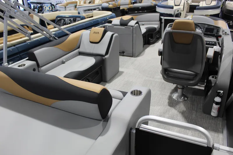 Slide: The Image of Luxurious interior of 2026 Avalon 2385 25 LSZ VRB pontoon boat with plush seating. - 11
