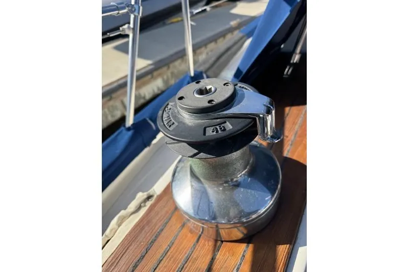 Slide: The Image of Winch on 1986 Fairweather Mariner 39 sailboat deck, close-up view. - 30