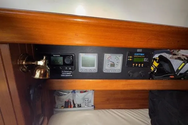 Slide: The Image of Control panel of a 1986 Fairweather Mariner 39 yacht with various instruments. - 5