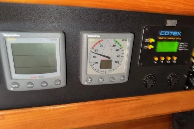 Slide: The Image of Control panel of a 1986 Fairweather Mariner 39 with navigation instruments. - 7