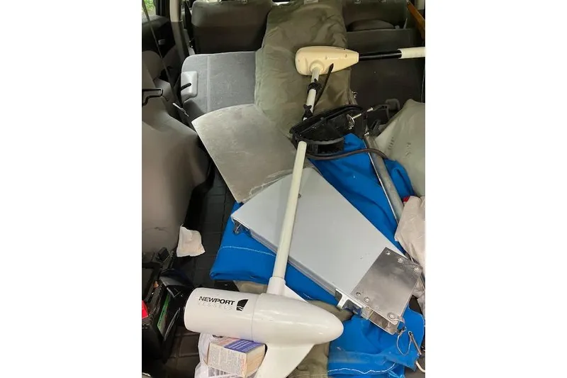 Slide: The Image of Interior of a vehicle with Newport motor and Flying Scot 19 sailing equipment, 1961 model. - 2