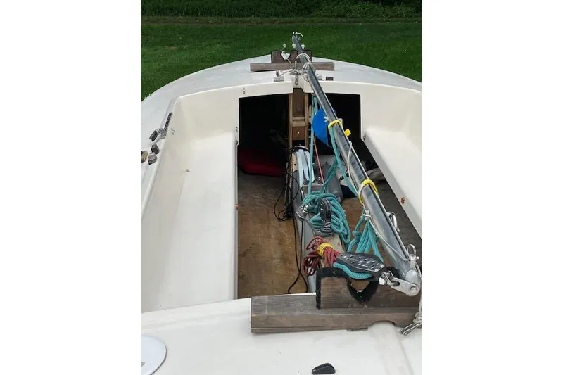 Slide: The Image of 1961 Flying Scot 19 sailboat interior with rigging and ropes. - 5