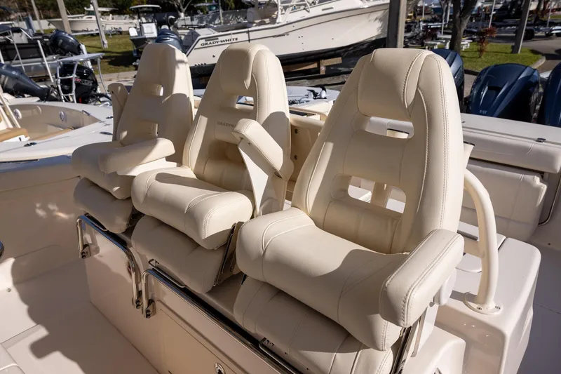 Slide: The Image of 2022 Grady-White Canyon 376 boat with luxurious beige seating. - 14