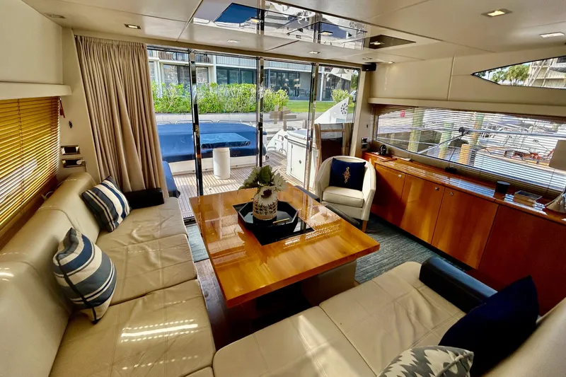 Slide: The Image of Luxurious interior of 2010 Sunseeker Predator 64 yacht with elegant seating and wooden accents. - 8