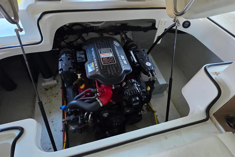 Slide: The Image of 2007 Cobalt 212 boat engine compartment with Volvo Penta engine. - 23