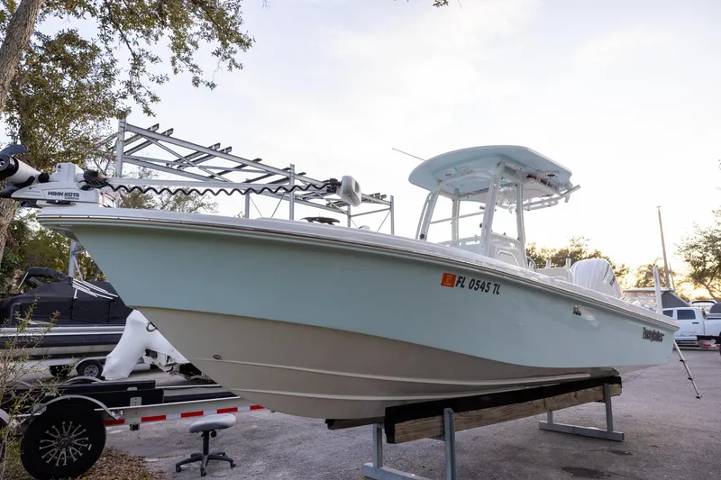 Slide: The Image of 2023 Everglades 243 Center Console boat on display, featuring sleek design and modern features. - 1