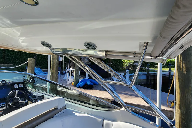 Slide: The Image of 2017 Formula 370 Super Sport boat interior with sleek design and modern controls. - 27