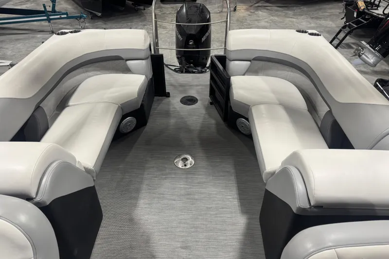 Slide: The Image of Interior of 2022 Lowe SS 270 boat with plush seating and modern design. - 10