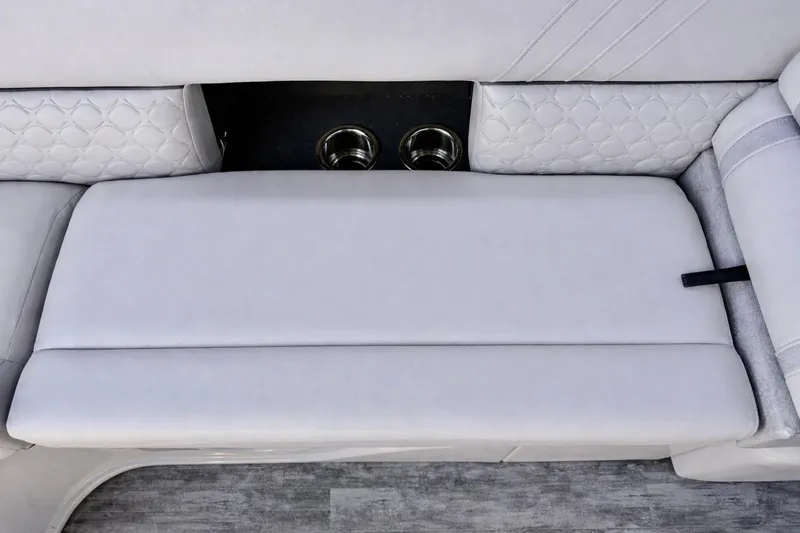 Slide: The Image of 2019 Crest 250 LUSD boat seat with cup holders, featuring quilted upholstery. - 14