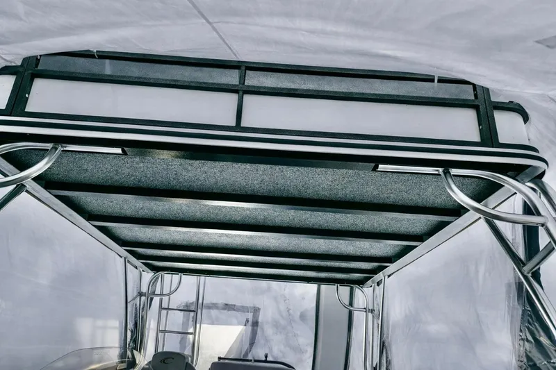Slide: The Image of 2019 Crest 250 LUSD boat interior with sleek metal framework and modern design. - 55
