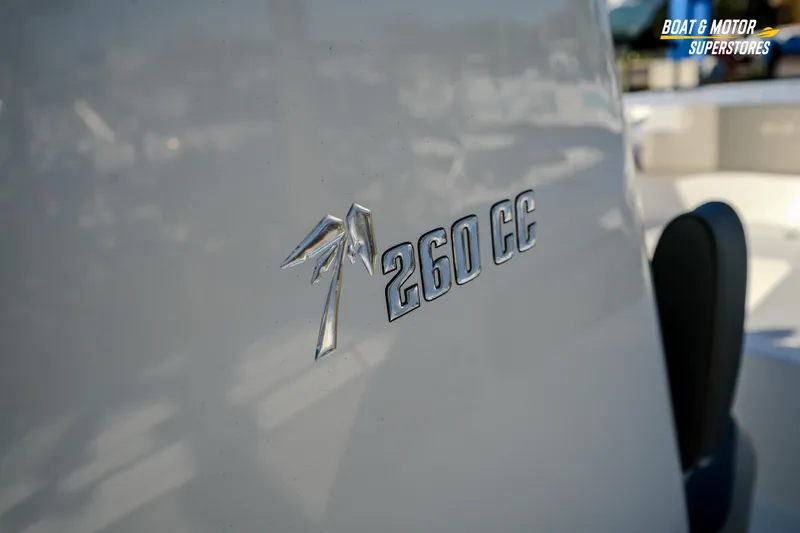Slide: The Image of 2026 Key West 260 Center Console boat logo on sleek white surface. - 40