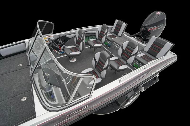 Slide: The Image of 2026 Ranger 1880MS boat control panel with gear lever and green accents. - 29