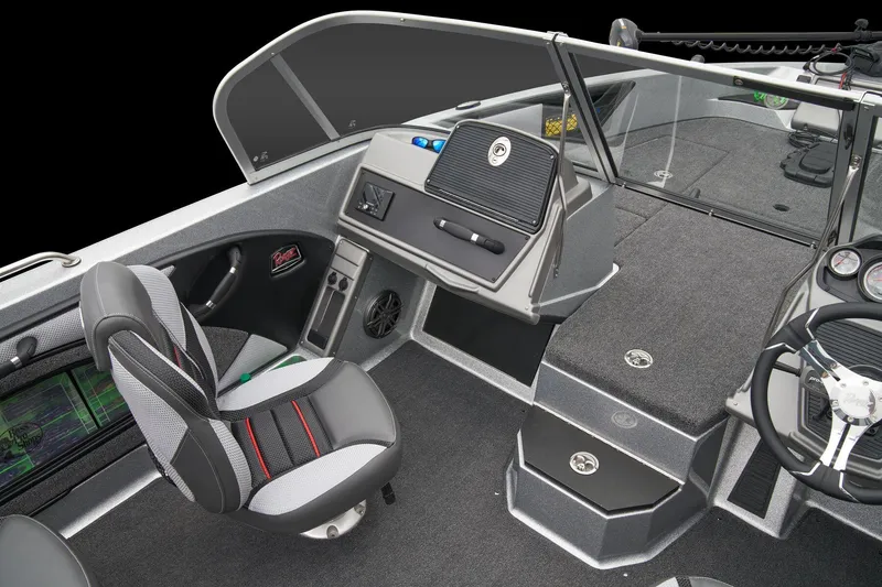 Slide: The Image of 2026 Ranger 1880MS boat storage compartment with open lid, showcasing interior details. - 42