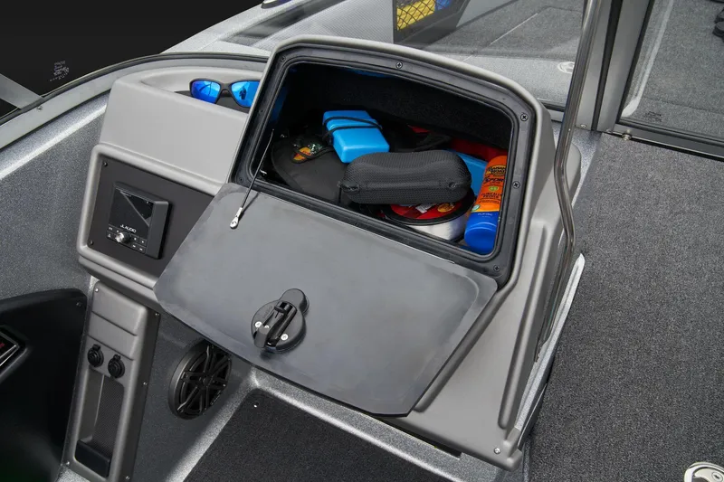 Slide: The Image of 2026 Ranger 1880MS boat engine close-up with hydraulic steering system. - 44