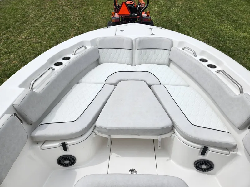 Slide: The Image of Interior view of 2023 Sea Fox 248 Commander with cushioned seating. - 4