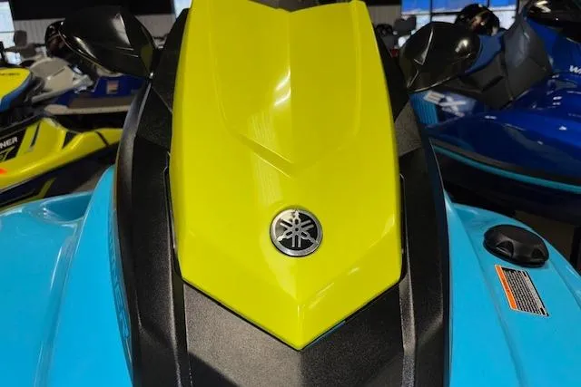 Slide: The Image of 2022 Yamaha WaveRunner JetBlaster in vibrant yellow and blue, showcasing sleek design. - 18