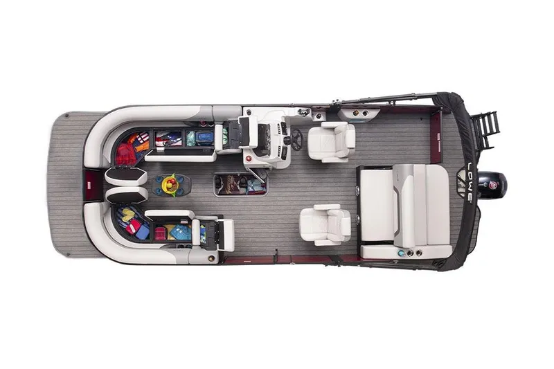 Slide: The Image of Manufacturer Provided Image: Top view of 2026 Lowe SS 230 DV pontoon boat with spacious seating and storage. - 2