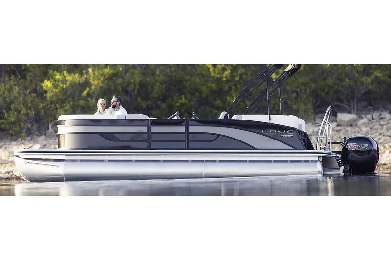 Slide: The Image of Manufacturer Provided Image: 2026 Lowe SS 230 DV pontoon boat on calm water, featuring sleek design and modern amenities. - 3