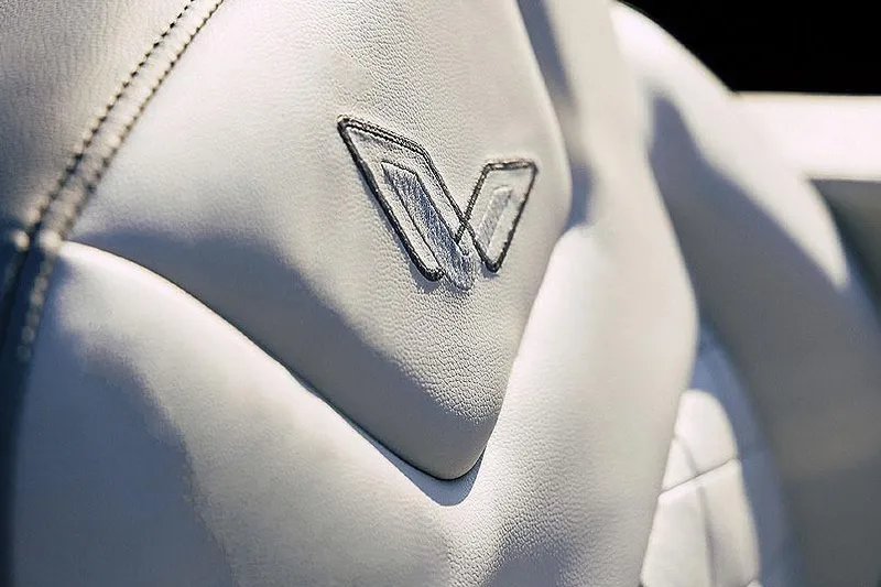 Slide: The Image of Manufacturer Provided Image: Close-up of 2026 Lowe SS 230 DV seat with embroidered logo. - 4