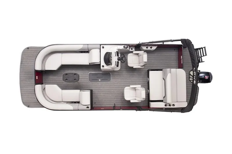 Slide: The Image of Top view of 2026 Lowe SS 230 DV pontoon boat with spacious seating layout. - 5