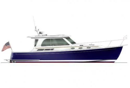 Slide: The Image of Luxurious 2010 Back Cove 37 yacht interior with helm, seating, and ocean view. - 45
