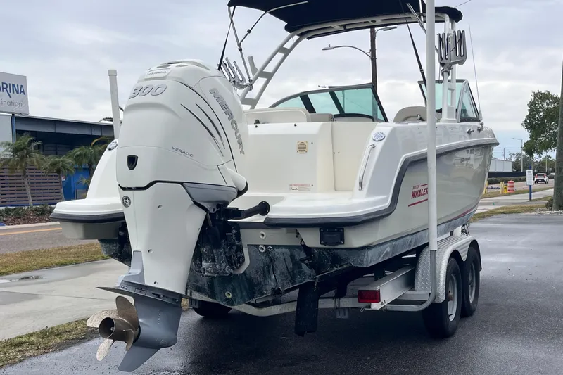 Slide: The Image of Boston Whaler 230 Vantage 2015 on trailer with Mercury engine. - 6