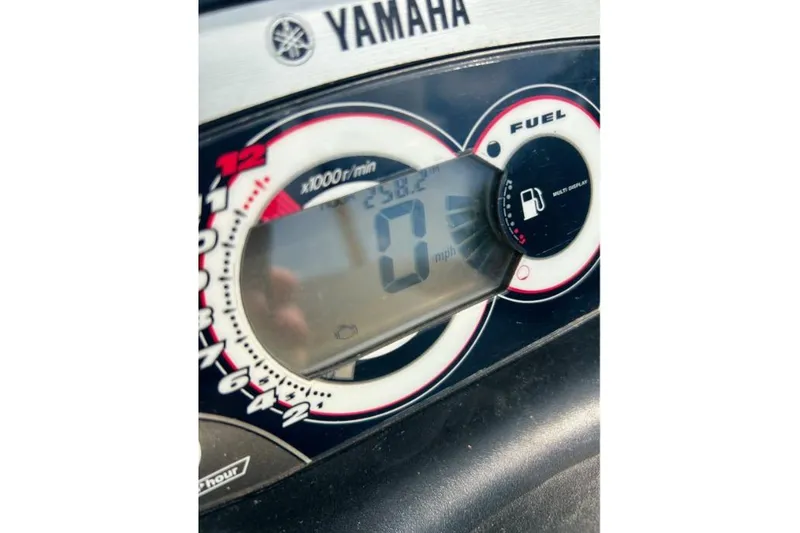 Slide: The Image of Close-up of 2004 Yamaha FX 1000 dashboard showing speedometer and fuel gauge. - 8