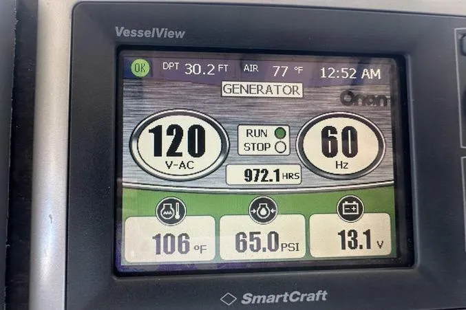 Slide: The Image of SmartCraft VesselView display on 2010 Sea Ray 450 Sundancer showing generator stats. - 20