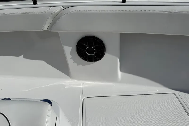 Slide: The Image of 2024 SeaHunter 35 Tournament boat interior with speaker and seating detail. - 36