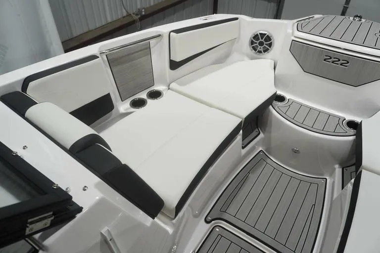 Slide: The Image of 2024 Yamaha Boats 222SD interior with sleek seating and modern design elements. - 12