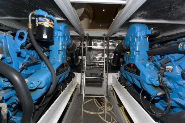 Slide: The Image of Engine room of 2003 Silverton 39 Motor Yacht with twin Crusader engines. - 17