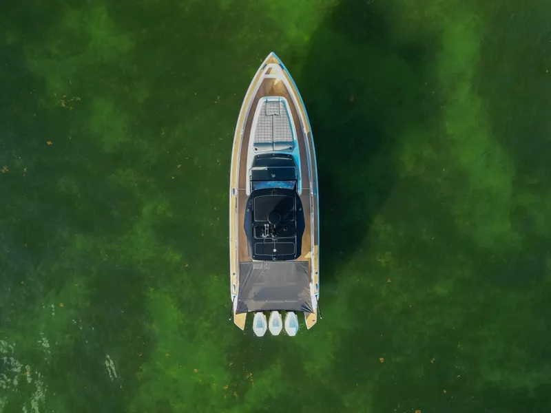 Slide: The Image of Top view of 2022 Pardo Yachts 38 on green water. - 12