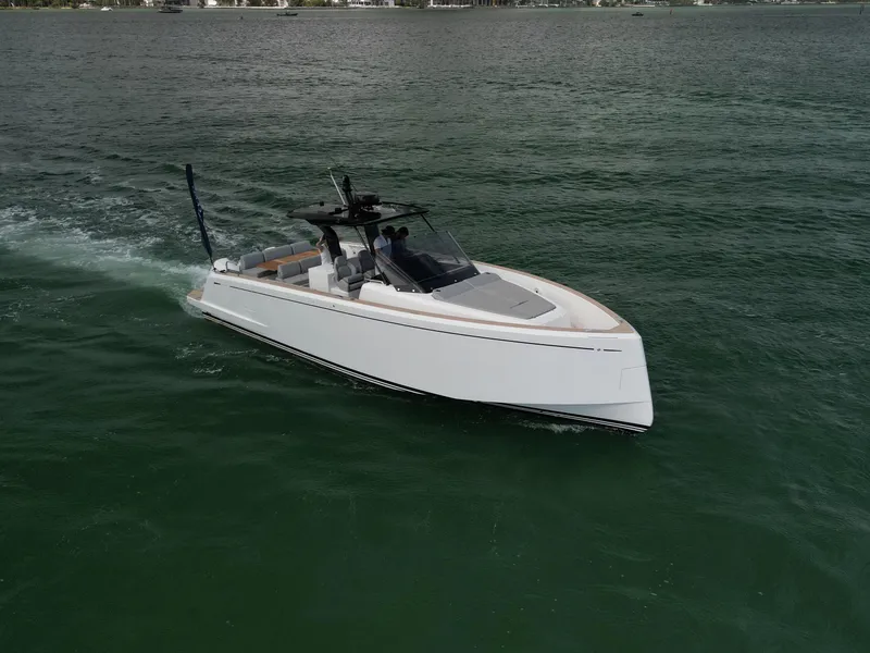 Slide: The Image of 2022 Pardo Yachts 38 cruising on open water, sleek and modern design. - 34