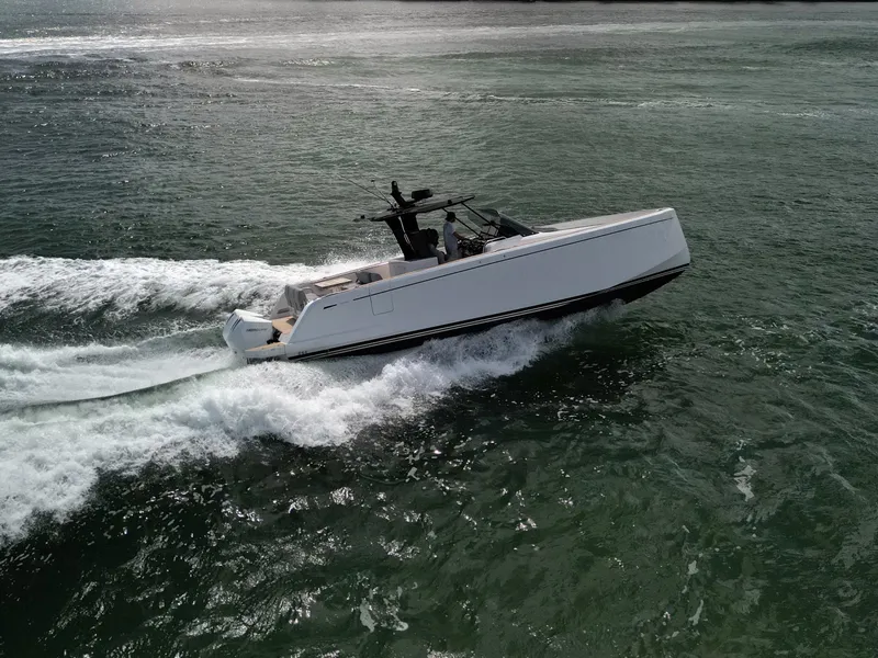 Slide: The Image of 2022 Pardo Yachts 38 cruising on open water, showcasing sleek design and performance. - 35